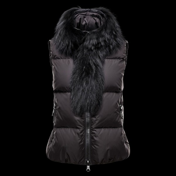 Moncler Elegante Fur Collar brevi marrone Donna Gilet